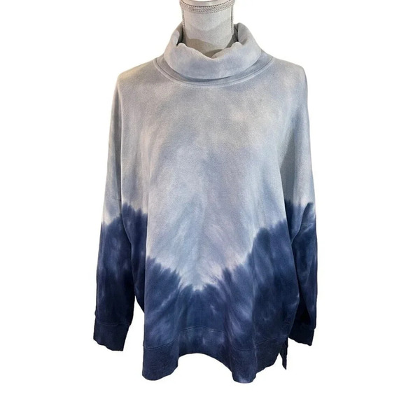 PINK Victorias Secret Pullover Sweater Medium Blue Ombre Cowl Neck Oversized Fit - Picture 1 of 9